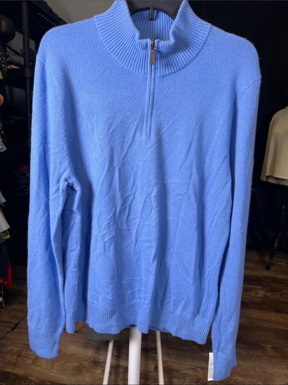 Lands' End 100% Cashmere Light Blue Zip Mock-Neck Sweater